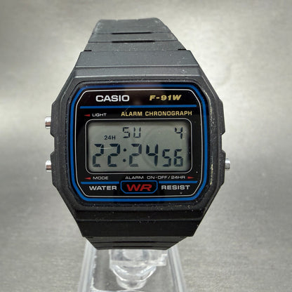 Casio F-91W Watch Men 34mm Digital Black Tone Alarm Chrono 593 New Battery LKJ0