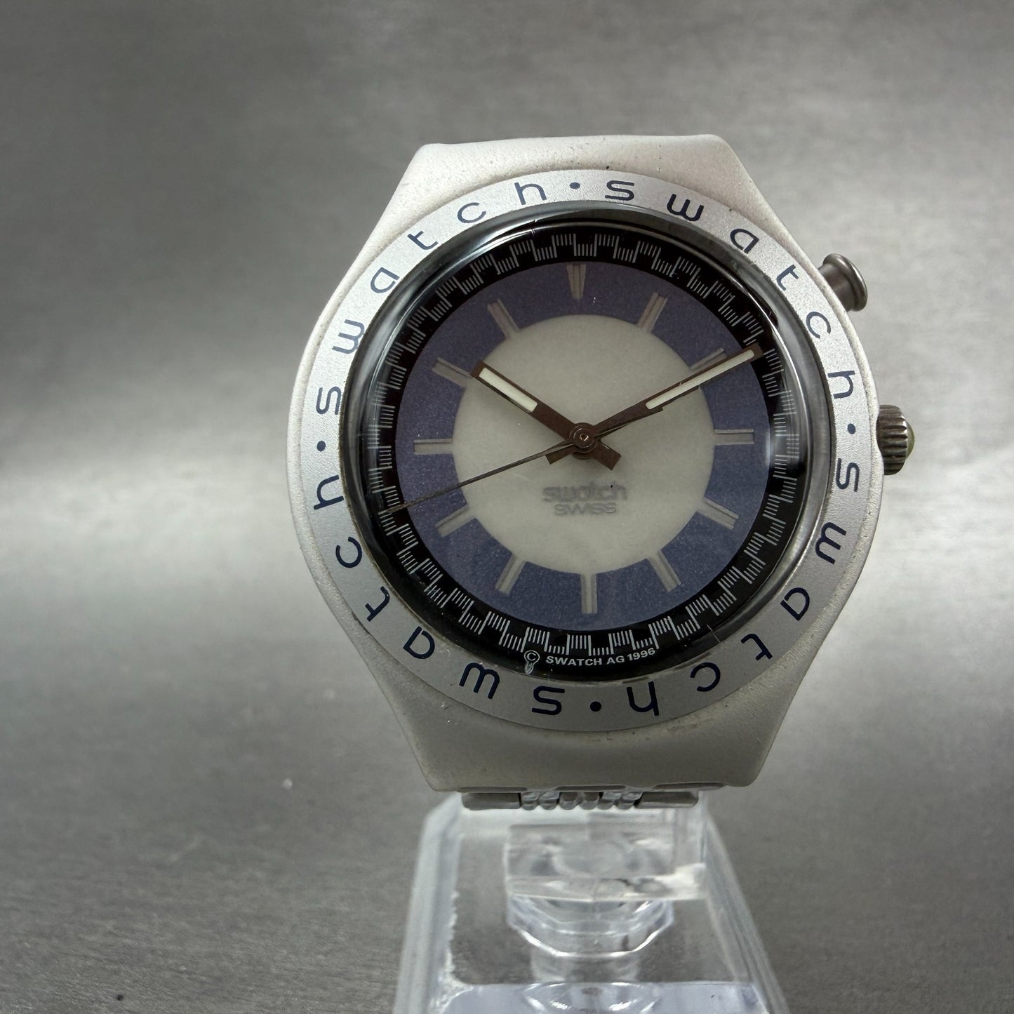 Swatch irony Zebah Watch Unisex 37mm Blue Dial Silver Tone YGS9000 New Battery5