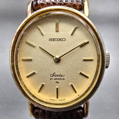 Seiko Socie Watch Women 23mm Champagne Dial Gold Tone Oval 11-8420 Manual Wind1