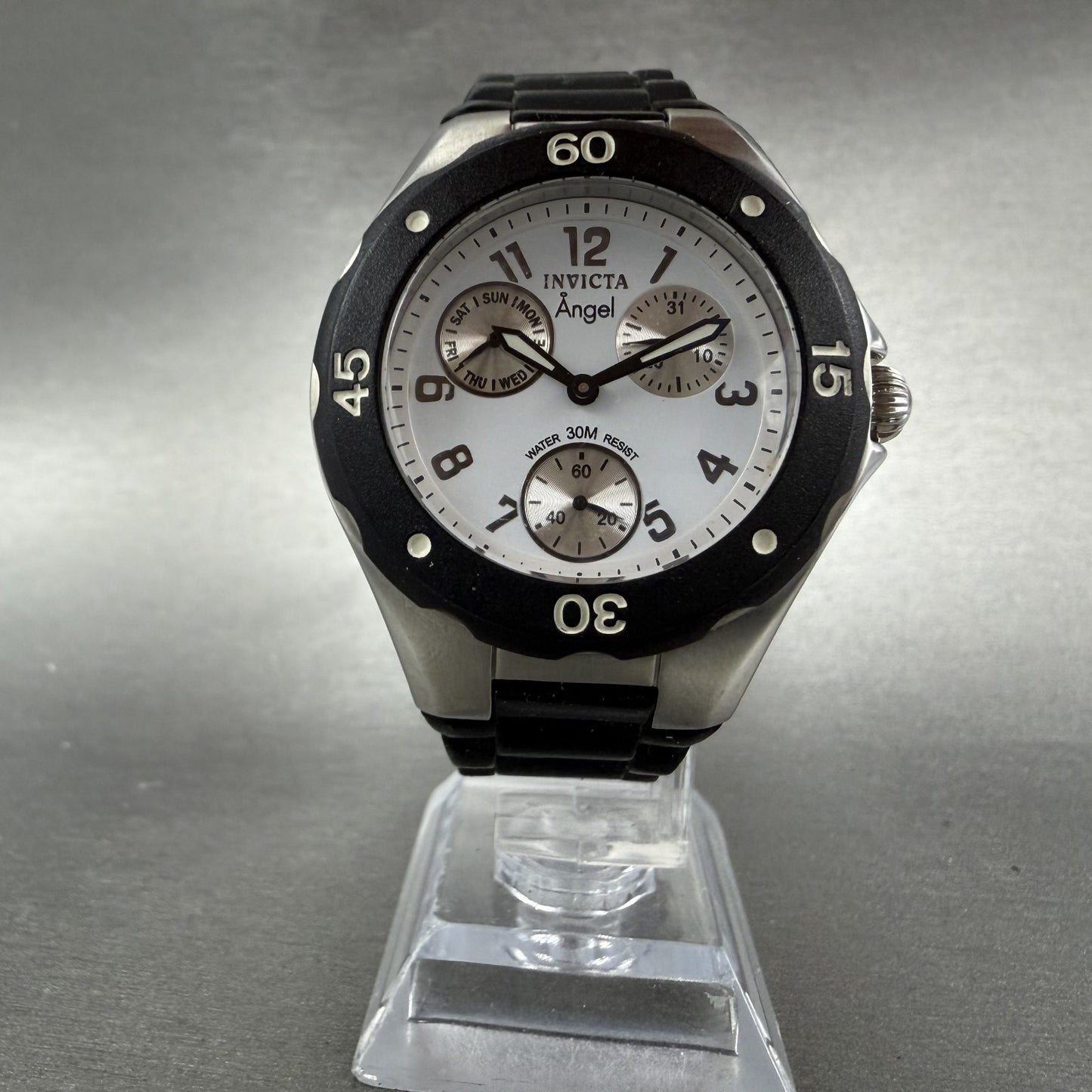 Invicta Angle Watch Women 38mm White Dial Steel Daydate Black 0733 New battery5