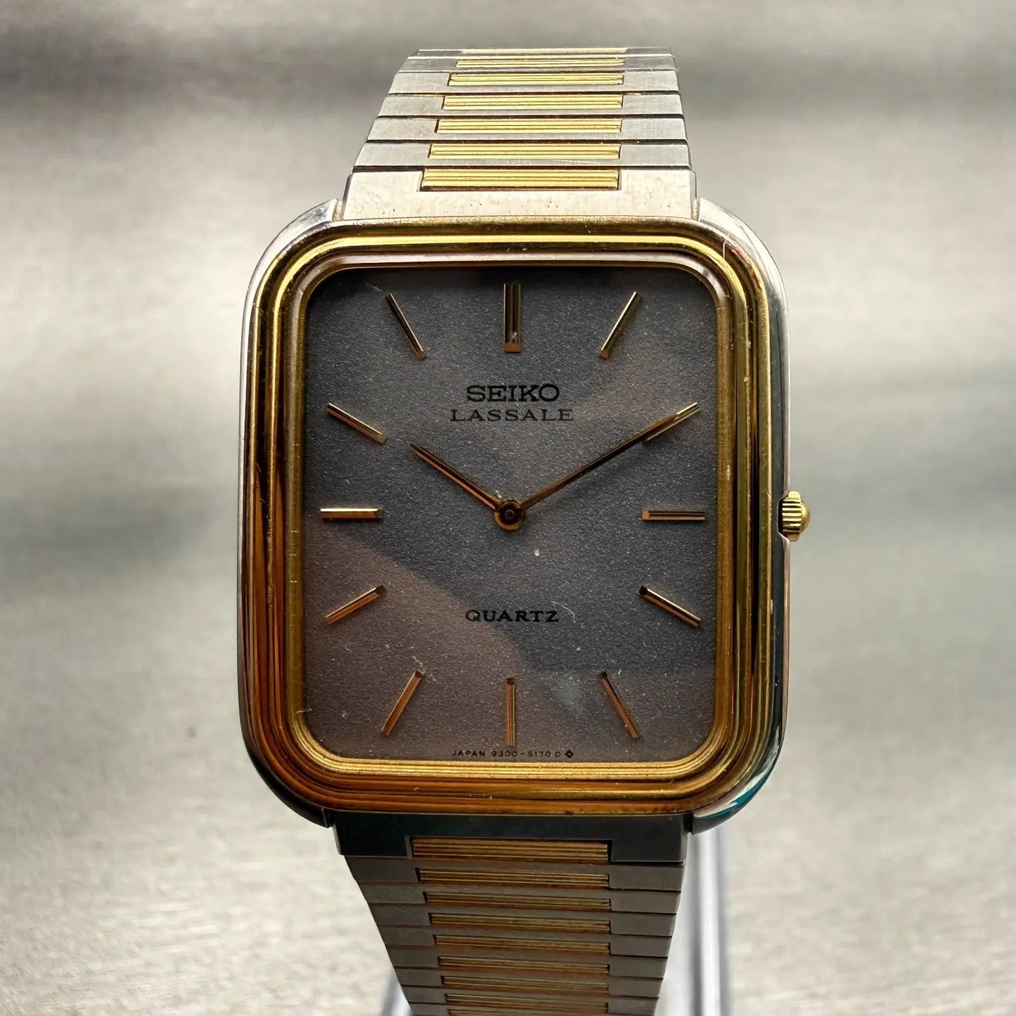 Seiko Lassale Watch Men 27mm Gray Dial Two Tone Rectangle 9300-5109 New Battery0