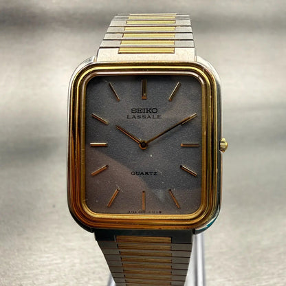 Seiko Lassale Watch Men 27mm Gray Dial Two Tone Rectangle 9300-5109 New Battery0