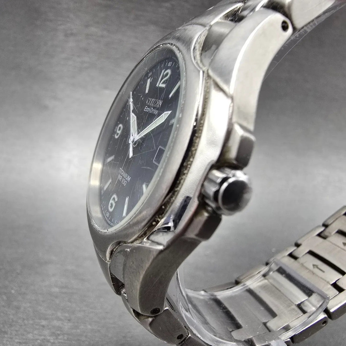 Citizen Eco-Drive Watch Men 41mm Black Dial Titanium Date E111-K006368 Runs DFSF2