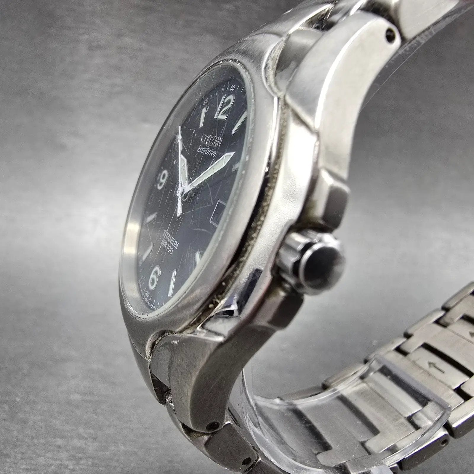 Citizen Eco-Drive Watch Men 41mm Black Dial Titanium Date E111-K006368 Runs DFSF2