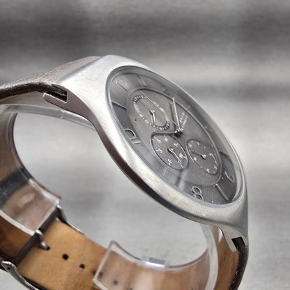 Skagen Watch Men 41mm Brown Dial Silver Tone Daydate Round SKW6116 New Battery3