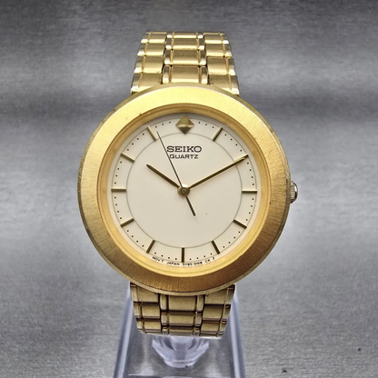 Seiko Watch Men 31mm Cream Dial Gold Tone Round 5Y95-6110 New Battery Vintage0