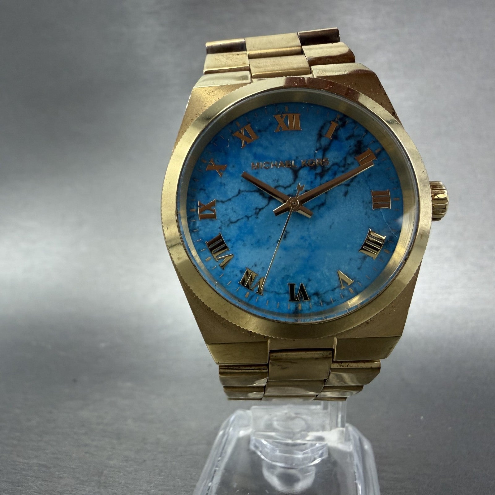 Michael Kors Channing Watch Women 38mm Turquoise Dial Gold Tone MK5894 New Batt5