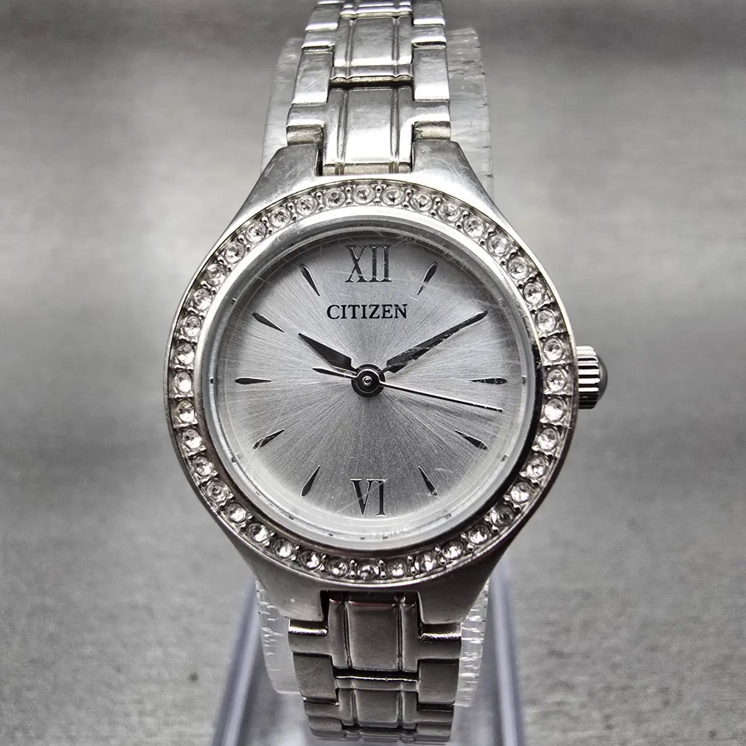 Citizen Watch Women 21mm Silver Dial Silver Tone Gemmed 5930-S101476 New Battery0