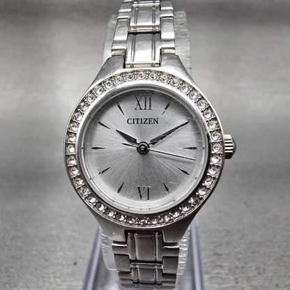 Citizen Watch Women 21mm Silver Dial Silver Tone Gemmed 5930-S101476 New Battery0