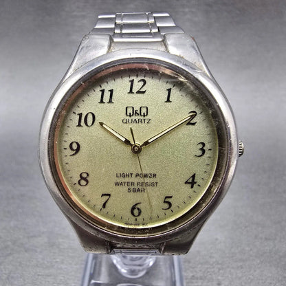 Citizen Q&Q Solar Watch Men 35mm Champagne Dial Silver Tone Round Bracelet Runs0