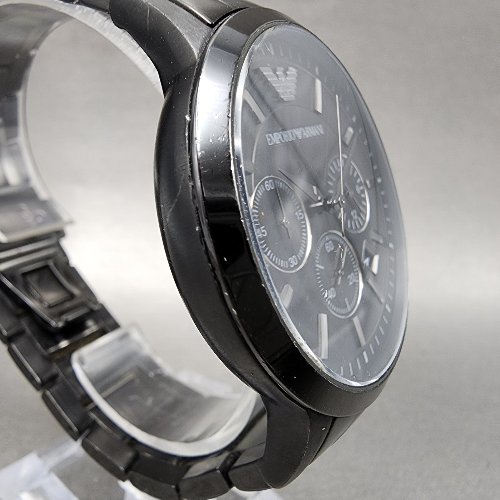 Emporio Armani Chronograph Watch Men 43mm Black Dial Black Tone New Battery3
