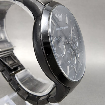 Emporio Armani Chronograph Watch Men 43mm Black Dial Black Tone New Battery3