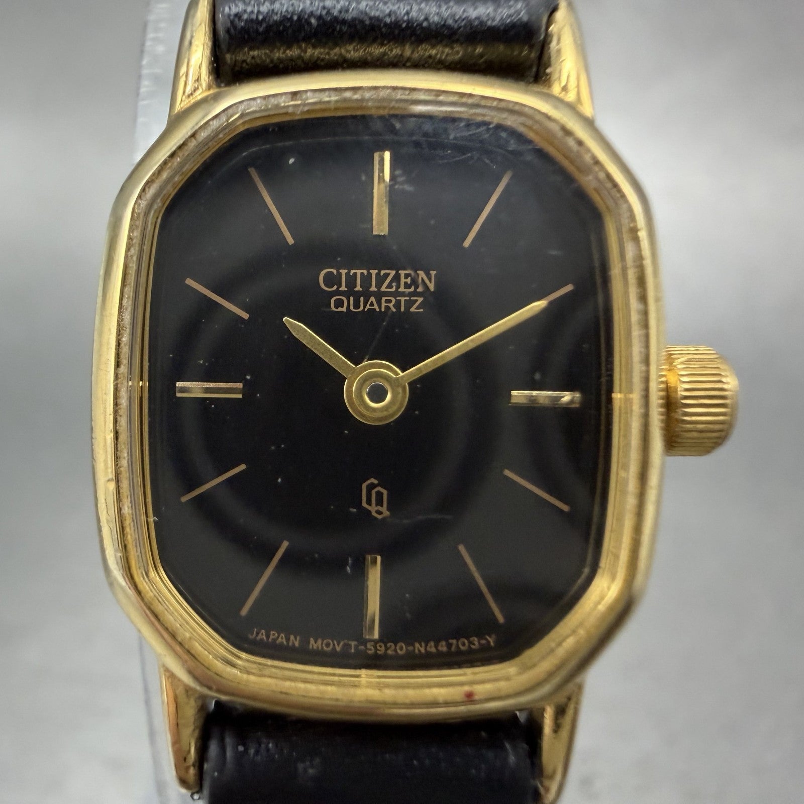 Citizen CQ Watch Women 17mm Black Dial Gold Tone Octagon 5920S49810 New Batt1