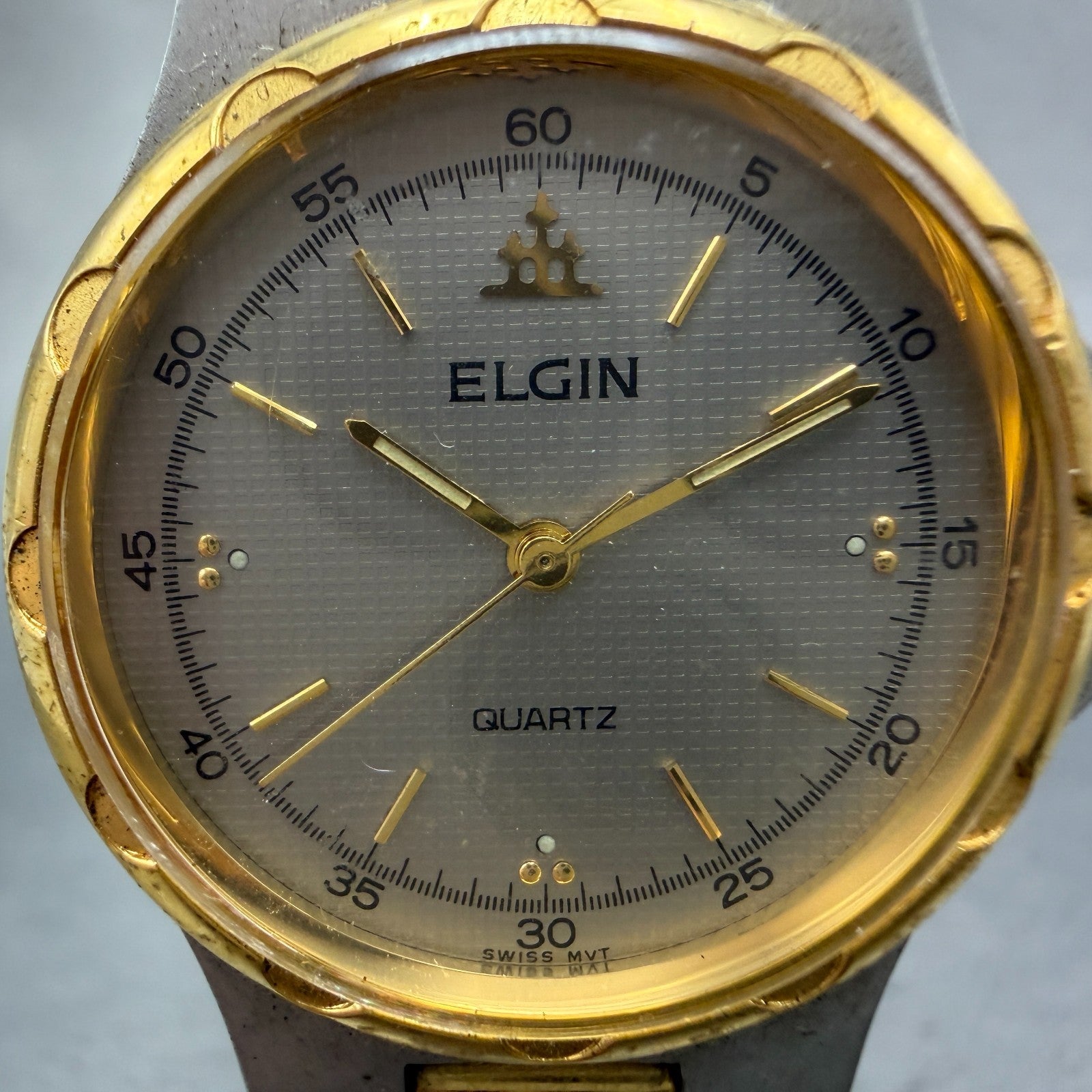 Elgin Watch Women 30mm Silver Dial Two Tone Round FK262 New Battery Vintage1