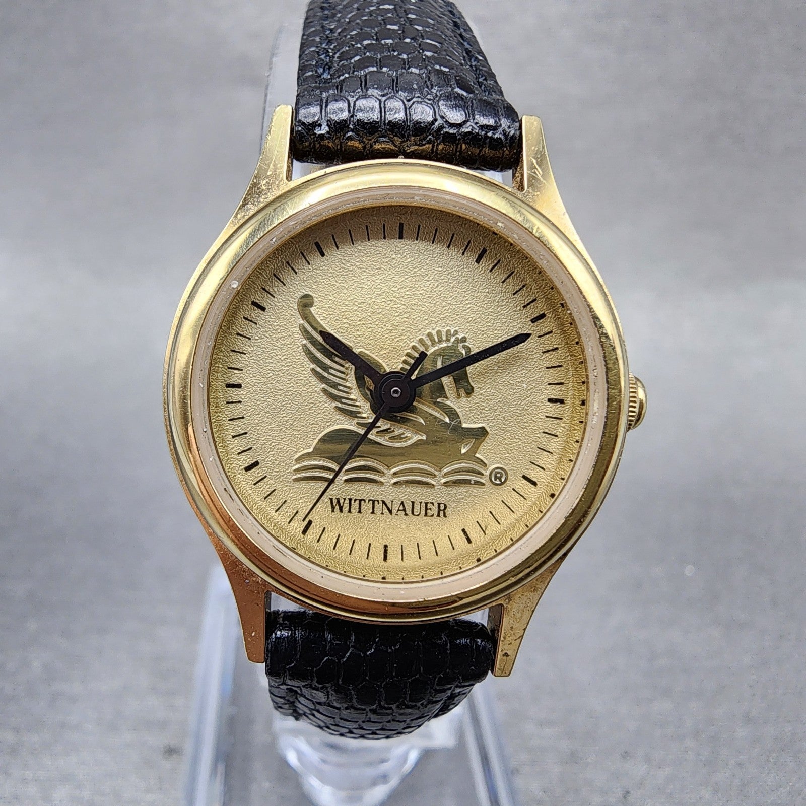 Wittnauer Pegasus Watch Women 24mm Champagne Dial Gold Tone Round New Battery0