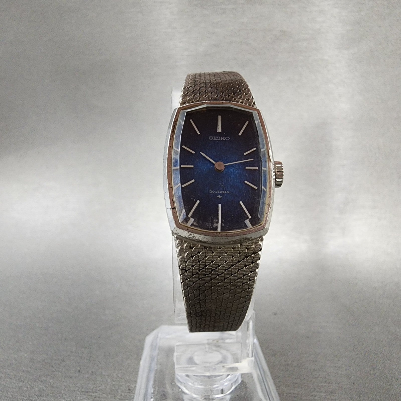 Seiko Tank Watch Women 18mm Blue Dial Silver Tone Manual 173300 Runs5