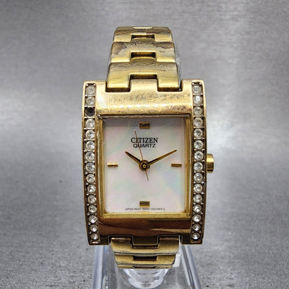 Citizen Tank Watch Women 20mm MOP Dial Gold Tone Rectangle 5930S072051 New Batt0