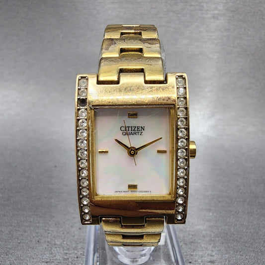 Citizen Tank Watch Women 20mm MOP Dial Gold Tone Rectangle 5930S072051 New Batt0