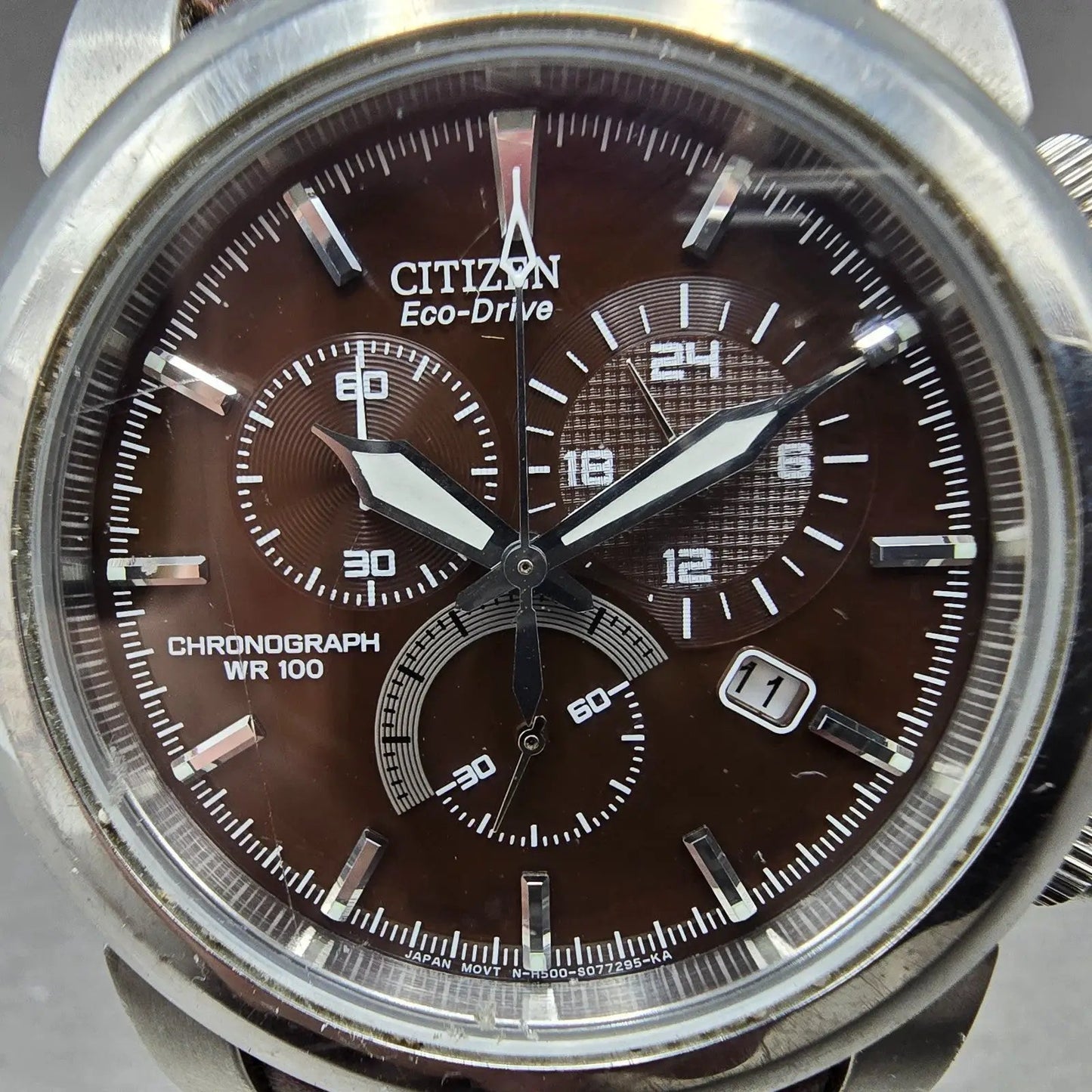 Citizen Eco-Drive Chronograph Watch Men 42mm Brown Dial Steel H500-S049628 Runs1