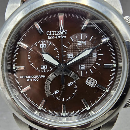 Citizen Eco-Drive Chronograph Watch Men 42mm Brown Dial Steel H500-S049628 Runs1