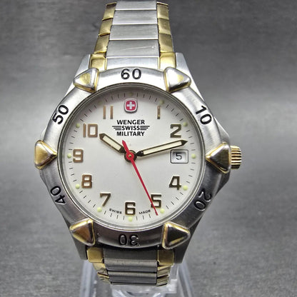 Wenger Swiss Military Dive Watch Women 30mm White Dial TwoTone Date 79052 NewBat0