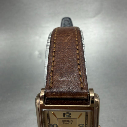 Seiko Tank Watch Women 20mm Champagne Dial Gold Tone 2Y01-5B09 New Battery VTG4