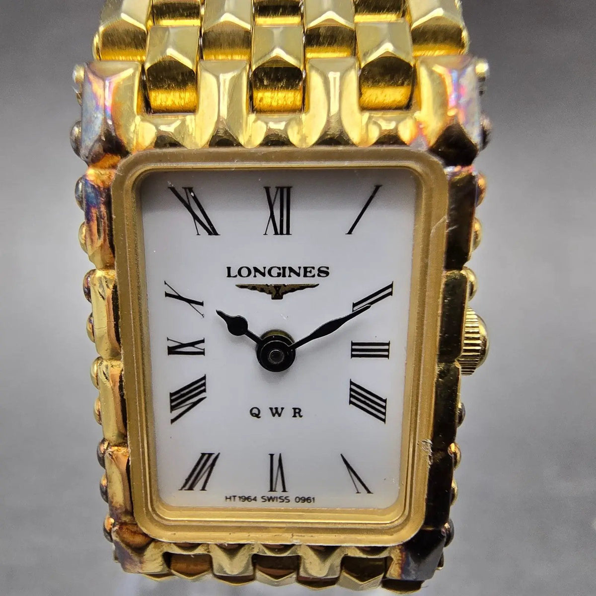 Longines QWR Tank Watch Women 15mm White Dial Gold Rectangle New Battery VTG1