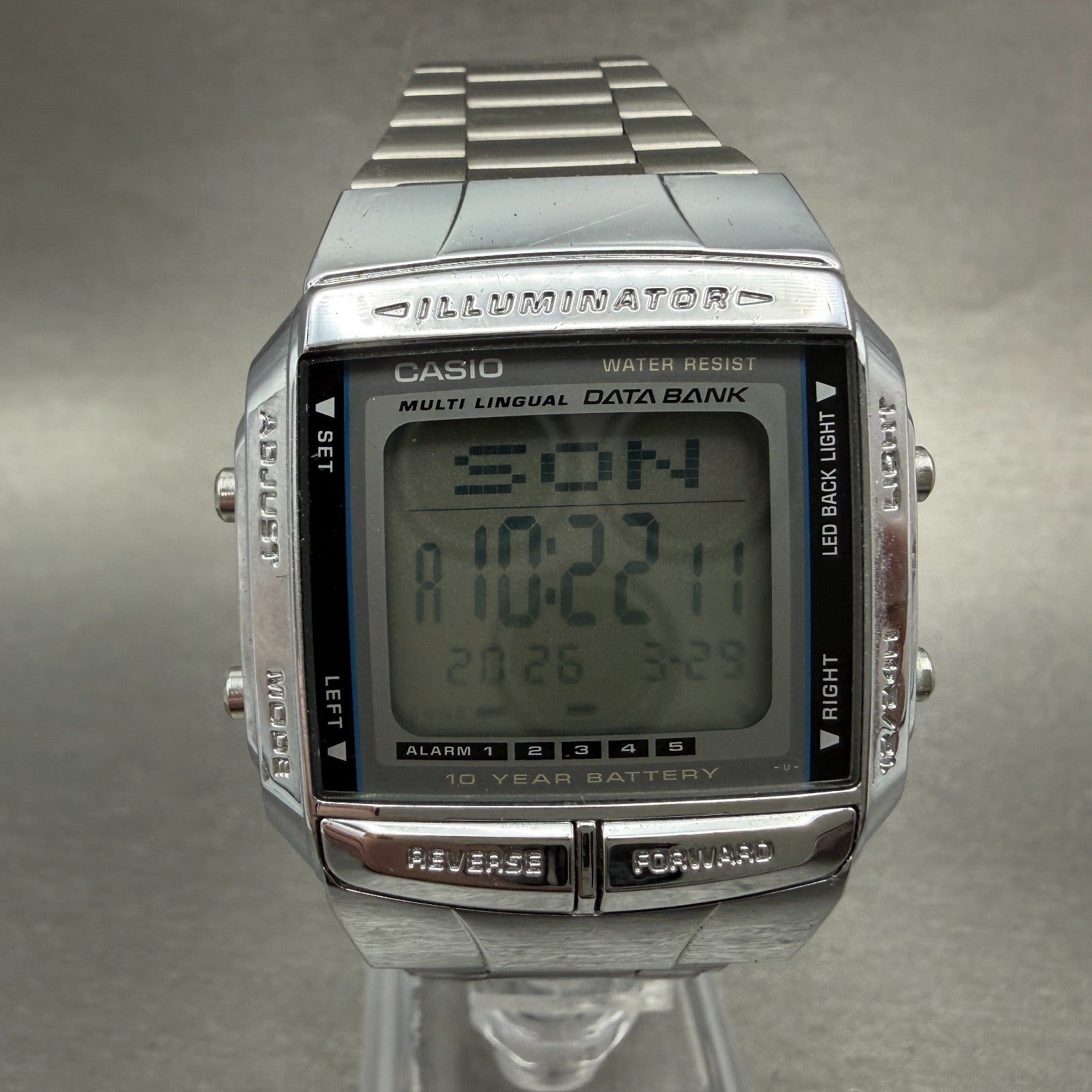 Casio Illuminator DB-360 Watch Men 36mm Digital Silver Tone Alarm Chrono NewBatt0