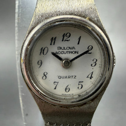 Bulova Accutron Watch Women 16mm White Dial Silver Tone Round New Battery VTG1