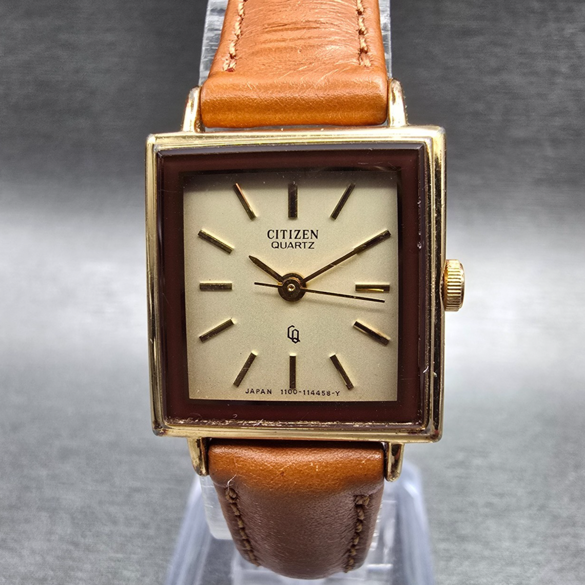 Citizen Tank Watch Women 20mm Ivory Dial Gold Tone Rectangle CQ 49-6600 New Batt0