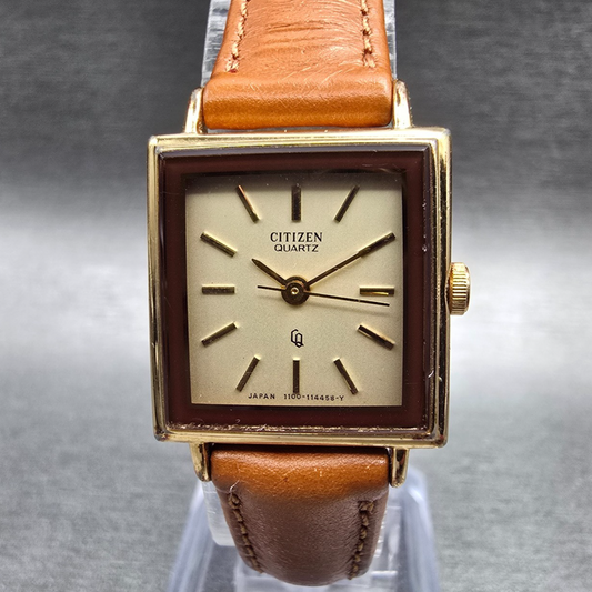 Citizen Tank Watch Women 20mm Ivory Dial Gold Tone Rectangle CQ 49-6600 New Batt0