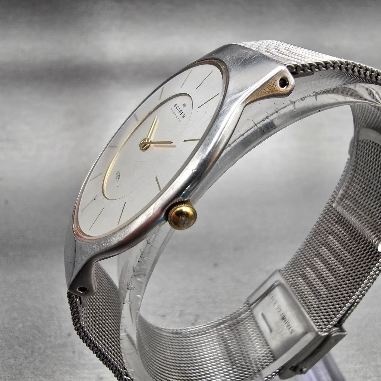 Skagen Watch Men 33mm Silver Dial Silver Tone Round Mesh Band 233LGSC New Batt2