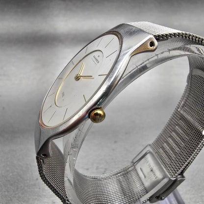 Skagen Watch Men 33mm Silver Dial Silver Tone Round Mesh Band 233LGSC New Batt2