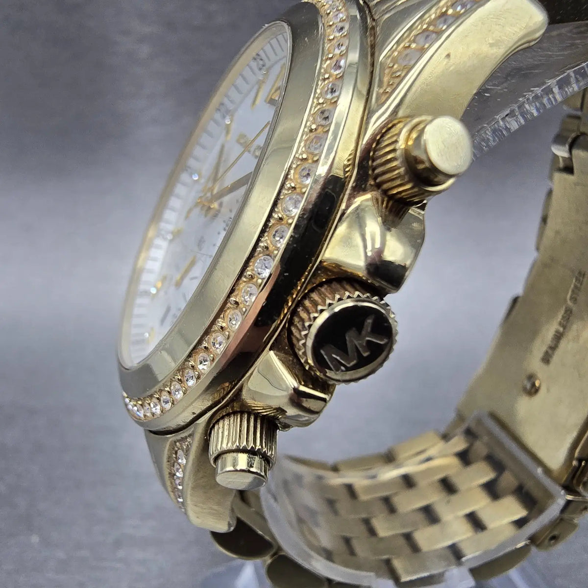 Michael Kors Pressley Chronograph Watch 39mm Women White Dial Gold Tone PARTS2