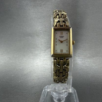 Citizen Tank Watch Women 13mm MOP Dial Gold Tone Rectangle 5421-S029023 New Batt5