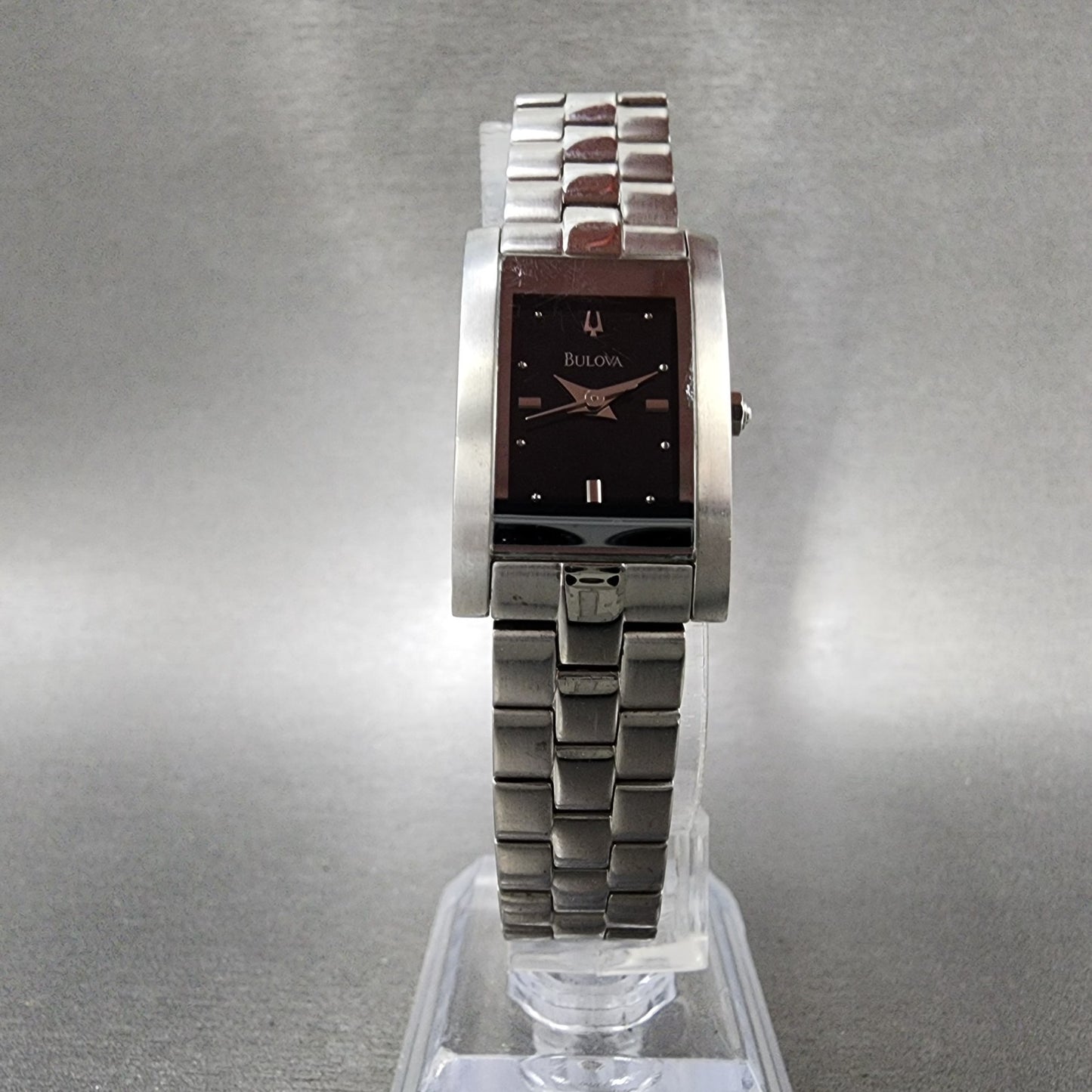 Bulova Tank Watch Women 18mm Black Dial Silver Tone Rectangle 96L37 New Battery5