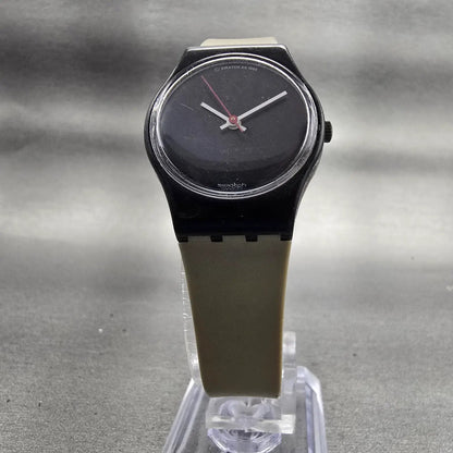 Swatch BLACK PEARL Watch Women 24mm Black Dial Black Tone Round LB114 New Batt5