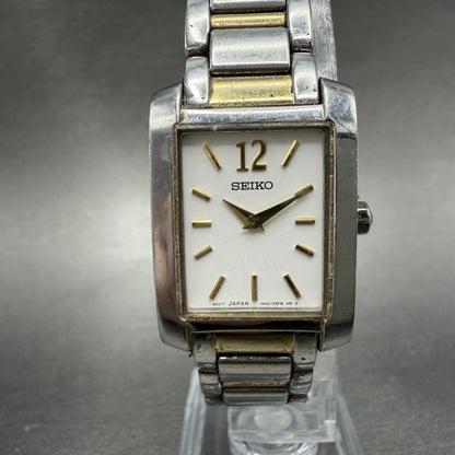 Seiko Tank Watch Women 21mm White Dial Two Tone Rectangle 1N00-0RT0 New Battery0