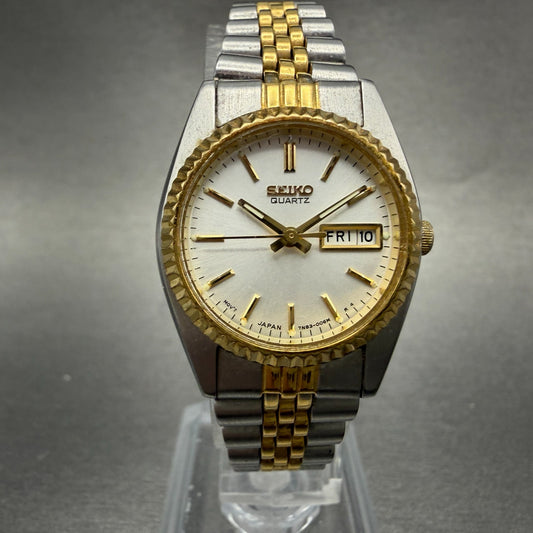 Seiko Watch Women 25mm White Dial Two Tone Daydate Round 7n83-0041 New Batt N9H0