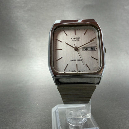 Casio MQ-518 Watch Men 30mm Silver Dial Silver Tone Rectangle Daydate New Batt G5