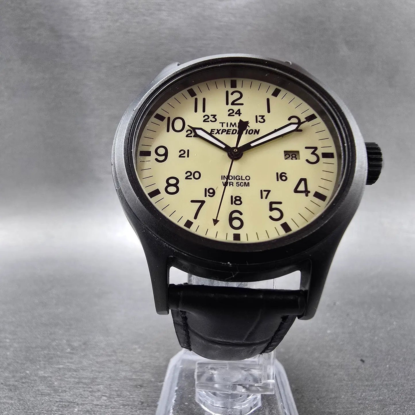 Timex Expedition Scout Watch Men 40mm Cream Dial Black Tone Date Round New BattH5