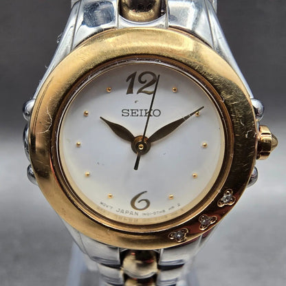 Seiko Watch Women 22mm White Dial Two Tone Round 1N01-0KB0 Diamonds New Battery1