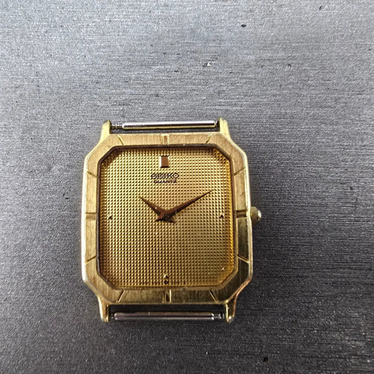 Seiko Tank Watch Men 28mm Champagne Dial Gold Tone Rectangle 9020-5320 PARTS VTG0