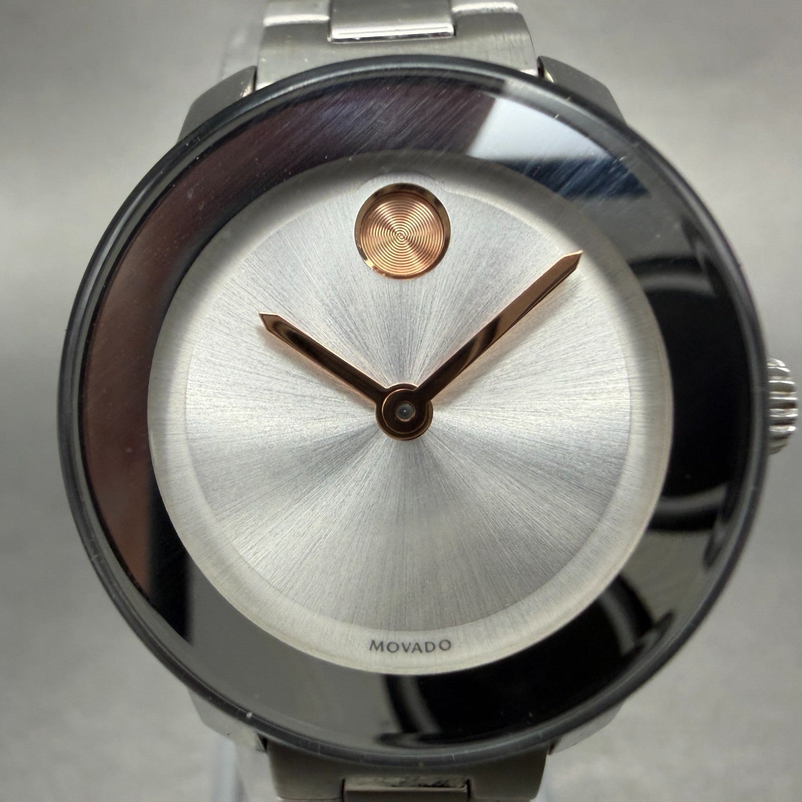 Movado Bold Watch Women 25mm Silver Dial Silver Tone 01.3.14.6116 New Battery1
