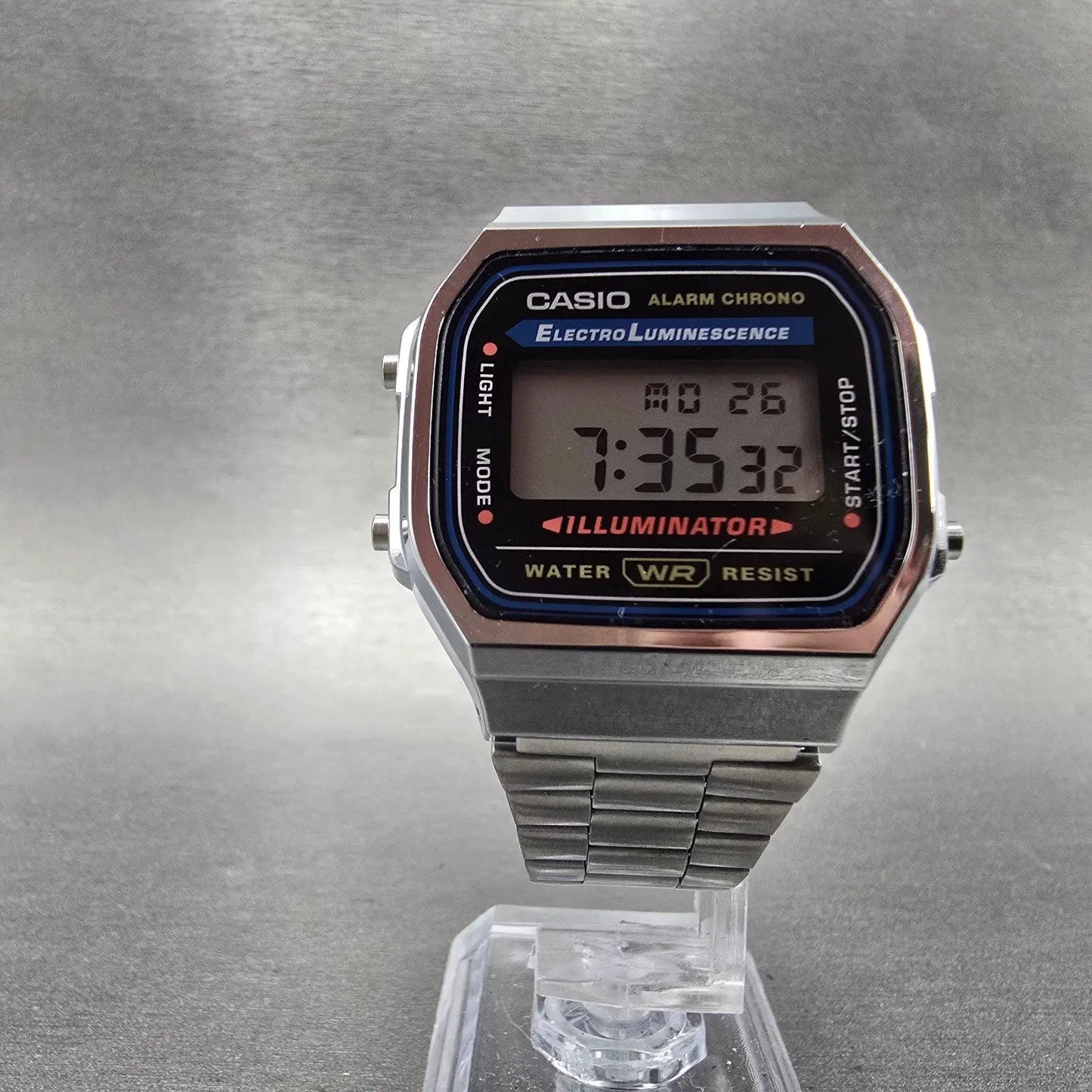 Casio A168 Illuminator Watch Men 36mm Digital Steel Alarm Chronograph New Batt J6