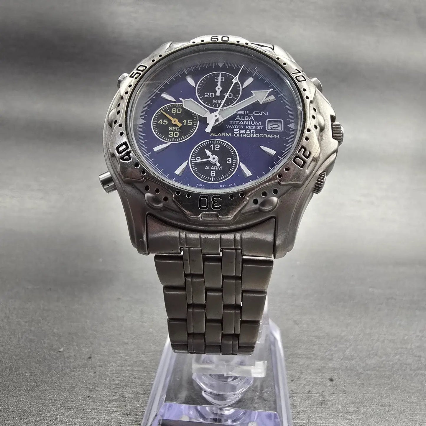 Alba Epsilon Chronograph Watch Men 42mm Blue Dial Titanium Y182-7D20 New Batt5