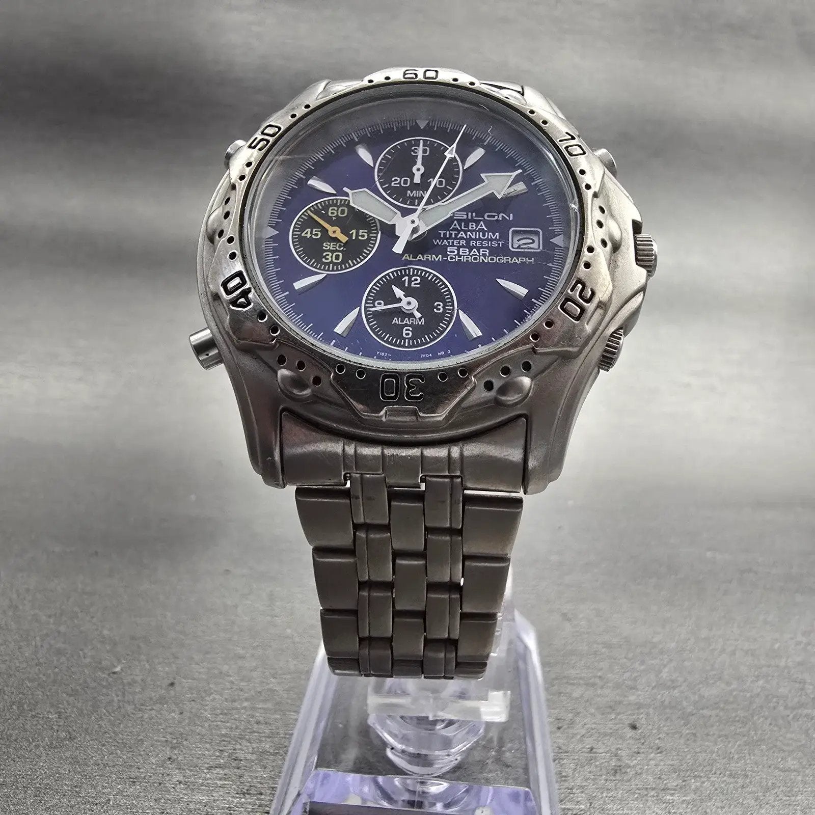 Alba Epsilon Chronograph Watch Men 42mm Blue Dial Titanium Y182-7D20 New Batt5
