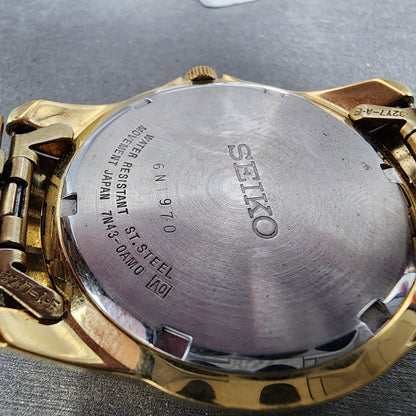 Seiko Watch Men 37mm Gold Dial Gold Tone Daydate Round 7n430am0 New Battery9