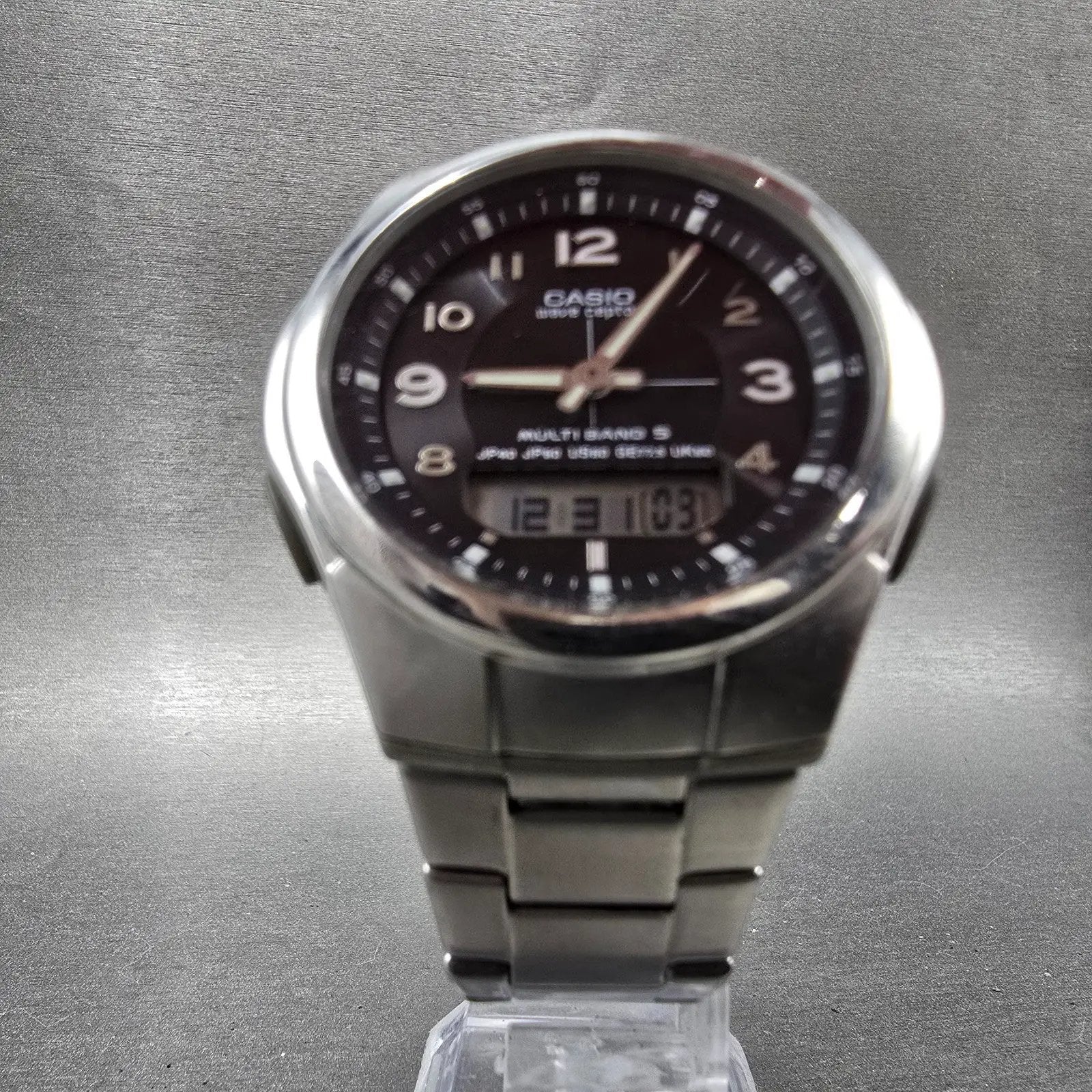 Casio Waveceptor Watch Men 41mm Black Dial Analog Digital Steel WVA-M480 Works T6