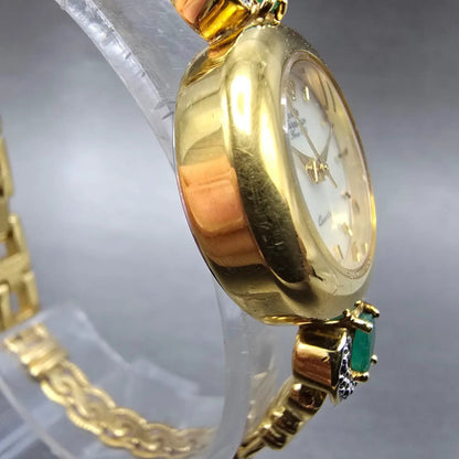 Jules Jurgenson Watch Women 22mm MOP Dial Gold Gem Set Round New Battery3